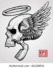 Horror winged Head skull