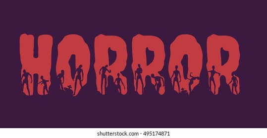 Horror word and silhouettes on them. Halloween theme background