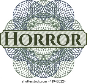 Horror escrito dentro de la rosette del estilo del dinero