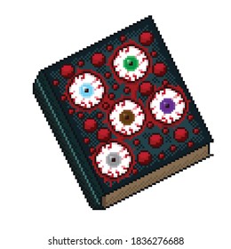 Ein entsetzlicher Buchpixelkunst. Vektorbild. Augen buchen Bild. Fröhliches Halloween. 
