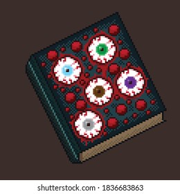 A horror-eyed book pixel art. Vector picture. Eyes book picture. Happy Halloween. 