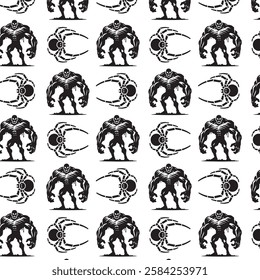 horror,zombie,spider,Giant brute zombie with massive muscles pattern design,seamless pattern design