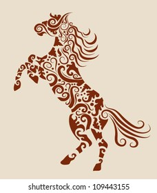 Horse 2 Decorative Ornament. Horse sketch with floral ornament decoration, use for tattoo, t-shirt or any design you want