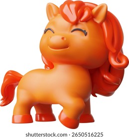 Horse 3D plastic cartoon style icon. Brown pony with closed eyes. Happy kid pet. Realistic horse racing, breeding species of horses. Vector render illustration isolated on white background