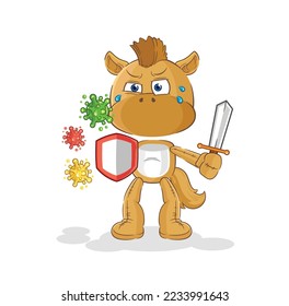 the horse against viruses cartoon. cartoon mascot vector