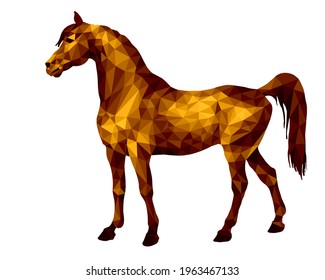 horse amber and red , isolated image on white background in low poly style