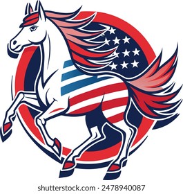 horse  with America flag vector illustration