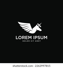 Horse with angle wing unicorn minimal logo design