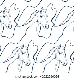 horse animal art line vector modern seamless pattern print white 