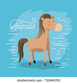 horse animal caricature in color background with lines vector illustration