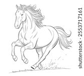 A horse animal High speed running, coloring page