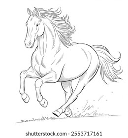 A horse animal High speed running, coloring page