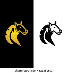 horse animal icon logo, two color gold and black
