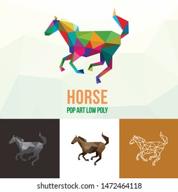 HORSE ANIMAL LOW POLY LOGO ICON SYMBOL SET. TRIANGLE GEOMETRIC POLYGON