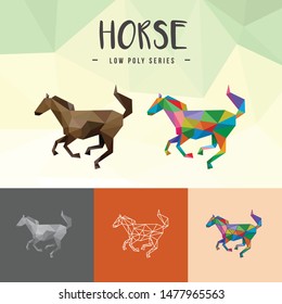 HORSE ANIMALS LOW POLY LOGO ICON SYMBOL SET. TRIANGLE GEOMETRIC POLYGON