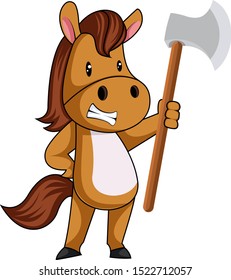 Horse with axe, illustration, vector on white background.