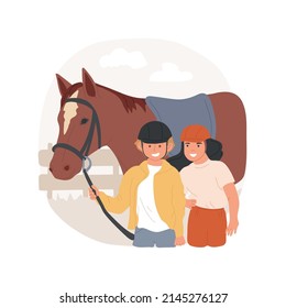 Horse back riding camp isolated cartoon vector illustration. Animal encounter, horse back and pony riding for children, summer camp, outdoor rural adventure, sport activity vector cartoon.