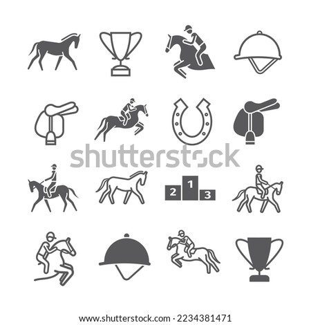 Horse banner line icons set. Equestrian. Vector signs for web graphics