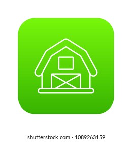 Horse barn icon green vector isolated on white background