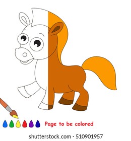 Horse to be colored, the coloring book to educate preschool kids with easy kid educational gaming and primary education of simple game level.