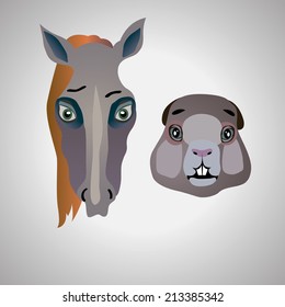 horse and beaver. cute animals