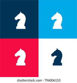 Horse black head shape of a chess piece four color material and minimal icon logo set in red and blue