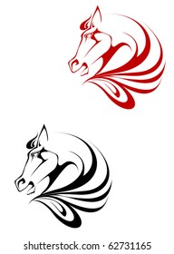 Horse black and red tattoo symbol for design isolated on white - also as emblem or logo template