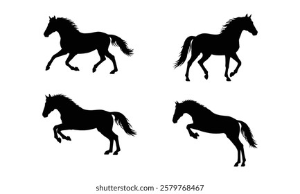 Horse black silhouette vector illustration with white background.