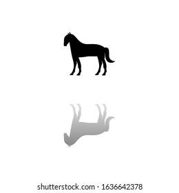 Horse. Black symbol on white background. Simple illustration. Flat Vector Icon. Mirror Reflection Shadow. Can be used in logo, web, mobile and UI UX project