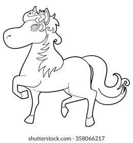  horse black and white carton line art