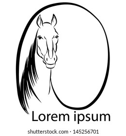 Horse black and white drawing. Vector illustration.