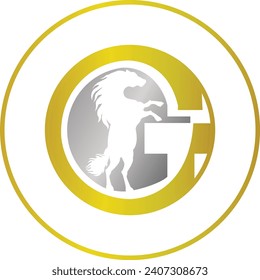 Horse Black and white figure with G  use as logo or Symbol and gestalt.