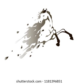  Horse . Black and white vector illustration with blots and splashes. Horse gradient icon.
