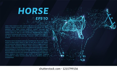 A horse of blue glowing dots. Horse vector illustration