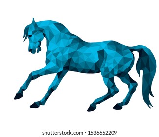 horse in blue, isolated image on a white background in the low poly style
