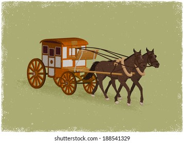 Horse Buggy In Vintage Vector Style