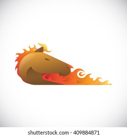 Horse burning head in fire flame logo design template vector