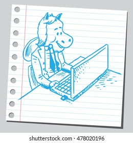 Horse businessman working on computer