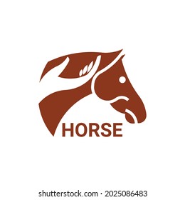 horse care logo concept. illustration horse and hand. good for horse breeding, animal hospital