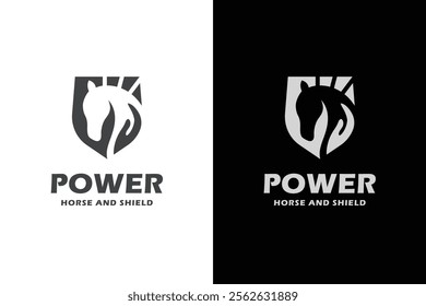 Horse Care With Shield logo icon design. silhouette vector graphic horse strong logo template