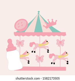 horse carousel and baby girl toys, vector illustration, perfect to use on the web or in print