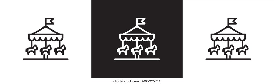 Horse carousel icon. merry-go-round line icon, Line icons of amusement park, circus and fun place vector illustration in black and transparent white background. Carousel with horses in amusement park.