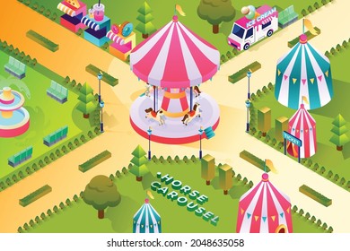 Horse Carousel - Isometrische Illustration