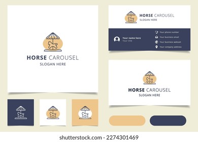 Horse carousel logo design with editable slogan. Branding book and business card template.