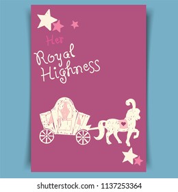 Horse  carriage , cartoon style, can be used for wedding invitation, baby shower, vector