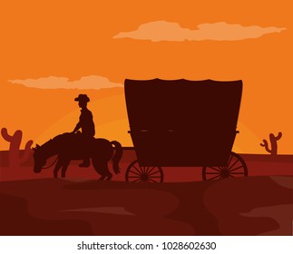 Horse with carriage at desert