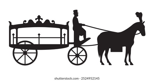 Horse and carriage icon for marriage and other events. Vector illustration.