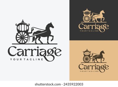 Horse Carriage Logo silhouette vintage design Vector illustration	