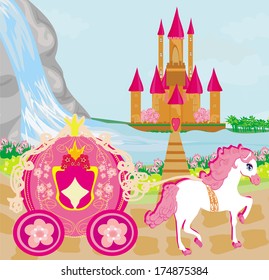 horse carriage and a medieval castle 