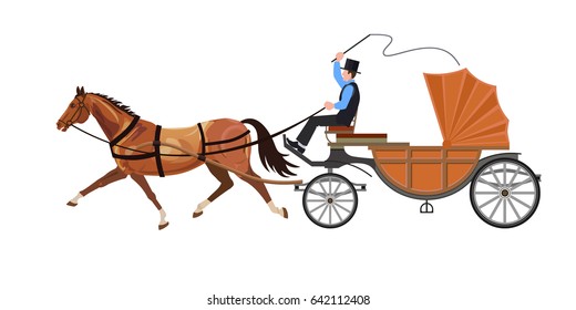 Horse carriage. The horse runs trotting. Vector illustration